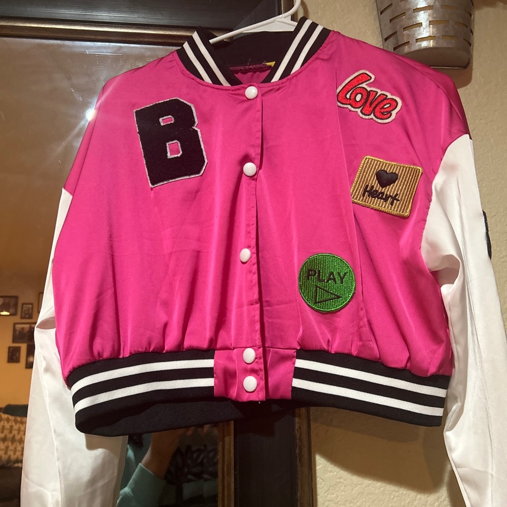 Pink Varsity Jacket with Patches
